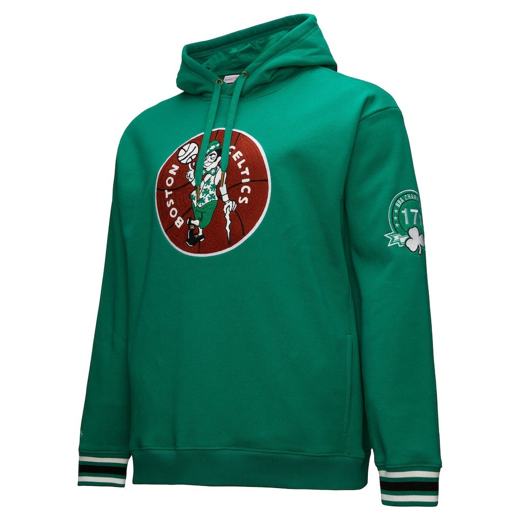 Mitchell & Ness - Boston Celtics Chainstitch Applique Vintage Heavyweight Pullover Hoodie - Kelly Green