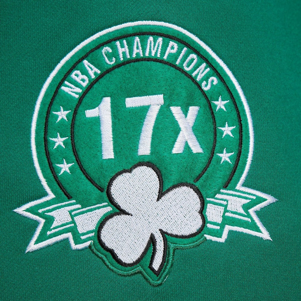 Mitchell & Ness - Boston Celtics Chainstitch Applique Vintage Heavyweight Pullover Hoodie - Kelly Green