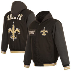New Orleans Saints JH Design Reversible Twill Hoodie Full-Zip Jacket Black - NFL