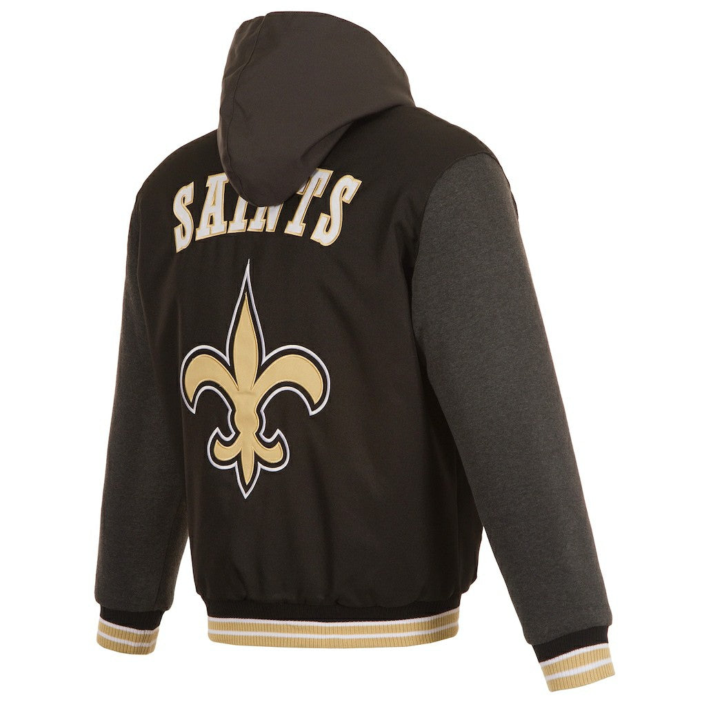 New Orleans Saints JH Design Reversible Twill Hoodie Full-Zip Jacket Black - NFL