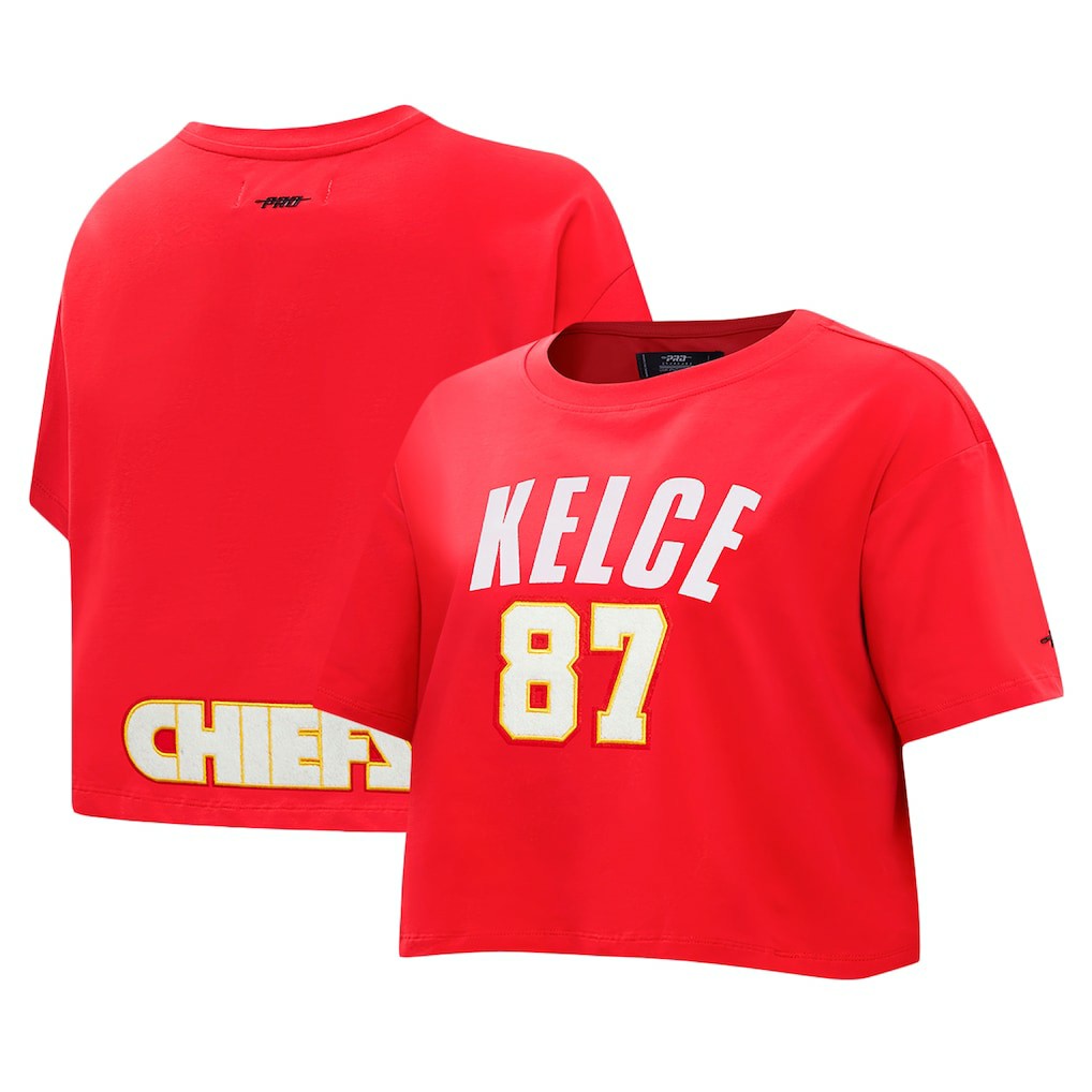 Travis Kelce Kansas City Chiefs Pro Standard Women's Player Name & Number Cropped Boxy T-Shirt Red - NFL