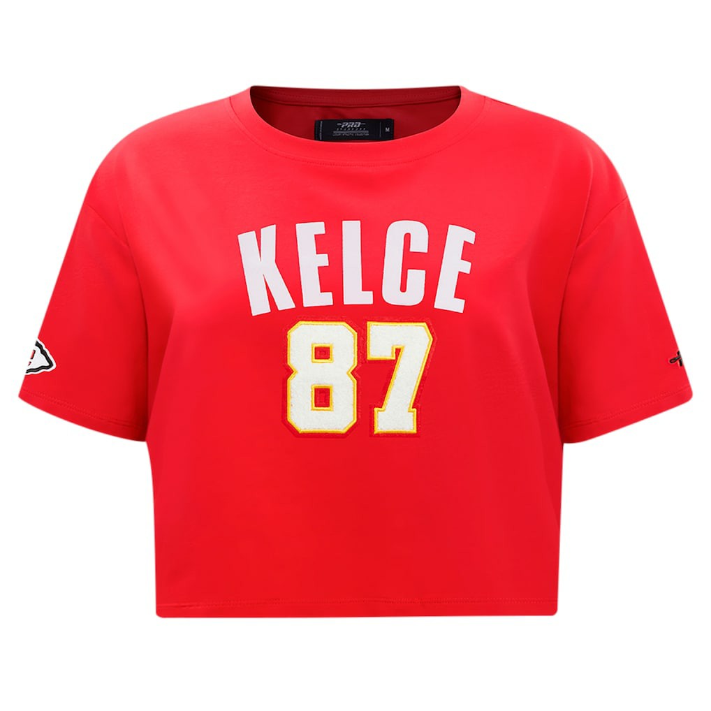 Travis Kelce Kansas City Chiefs Pro Standard Women's Player Name & Number Cropped Boxy T-Shirt Red - NFL