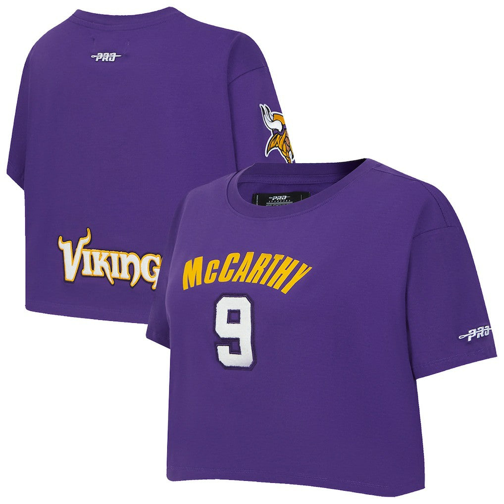 J.J. McCarthy Minnesota Vikings Pro Standard Women's Player Name & Number Cropped Boxy T-Shirt Purple - NFL