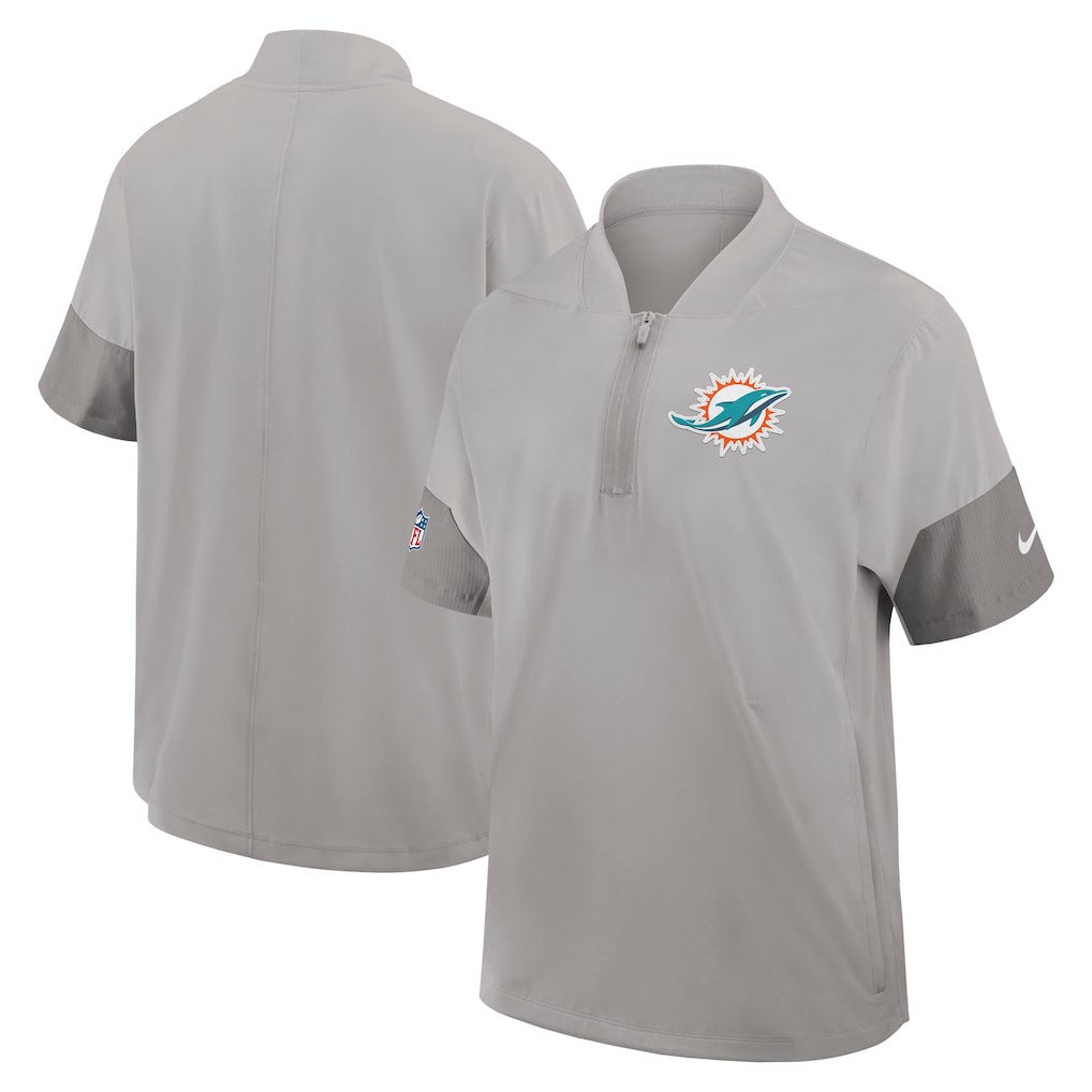 Miami Dolphins Sideline Short Sleeve Quarter-Zip Dri-FIT Coach Jacket Gray - Nike