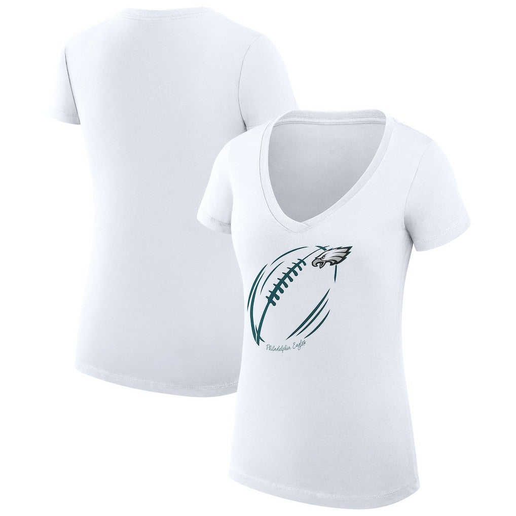 Philadelphia Eagles G-III 4Her by Carl Banks Women's Super-Slim Fit Lightweight Subtle Football V-Neck T-Shirt White - NFL