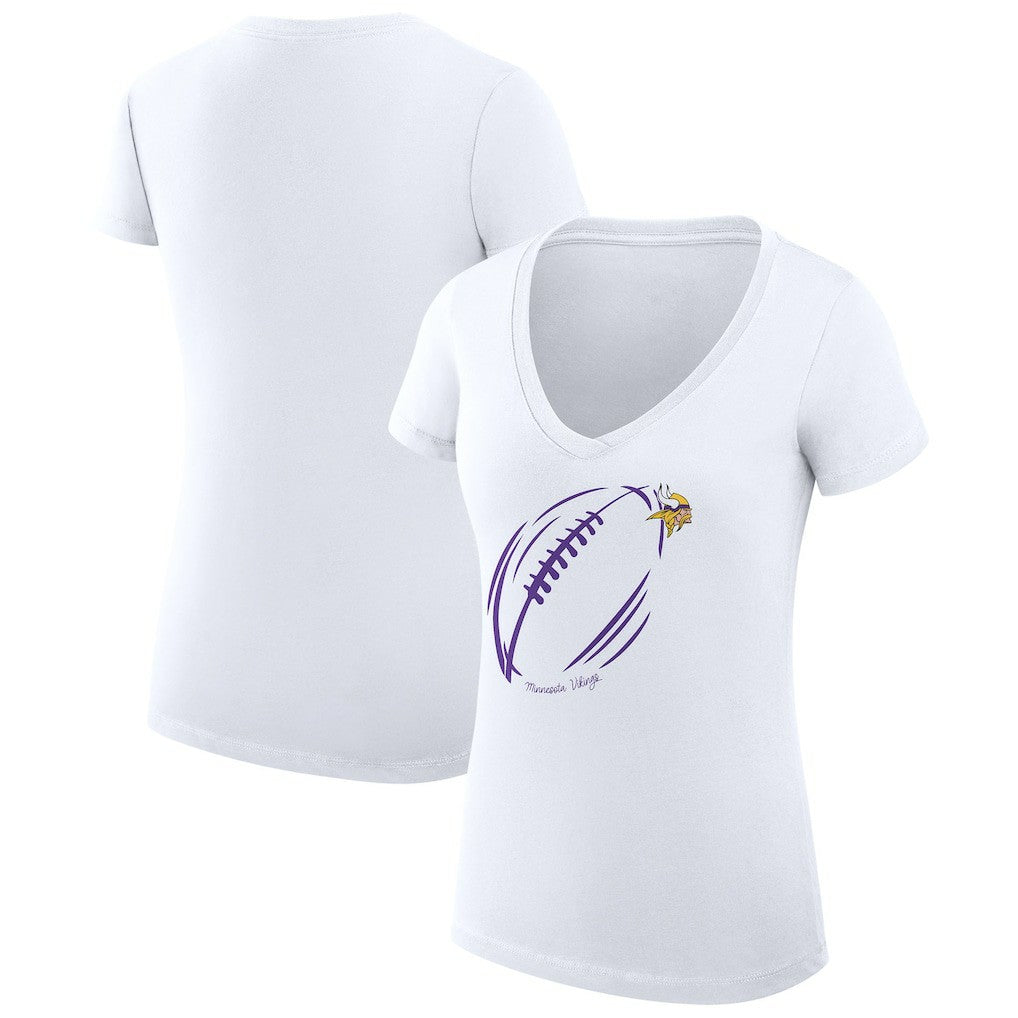 Minnesota Vikings G-III 4Her by Carl Banks Women's Super-Slim Fit Lightweight Subtle Football V-Neck T-Shirt White - NFL