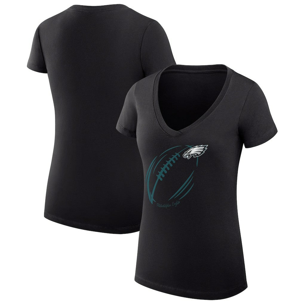 Philadelphia Eagles G-III 4Her by Carl Banks Women's Super-Slim Fit Lightweight Subtle Football V-Neck T-Shirt Black - NFL