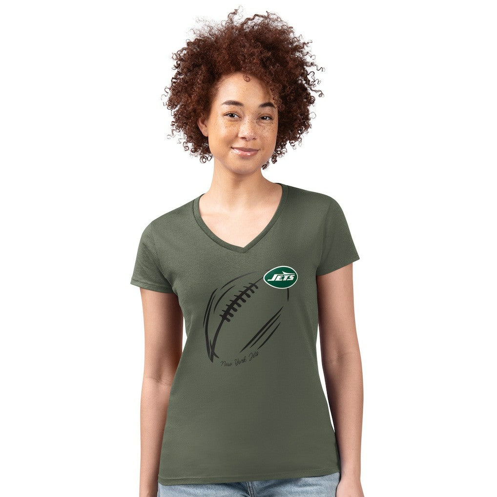 New York Jets G-III 4Her by Carl Banks Women's Super-Slim Fit Lightweight Subtle Football V-Neck T-Shirt Olive - NFL