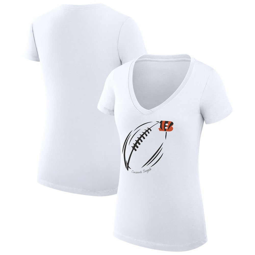 Cincinnati Bengals G-III 4Her by Carl Banks Women's Super-Slim Fit Lightweight Subtle Football V-Neck T-Shirt White - NFL