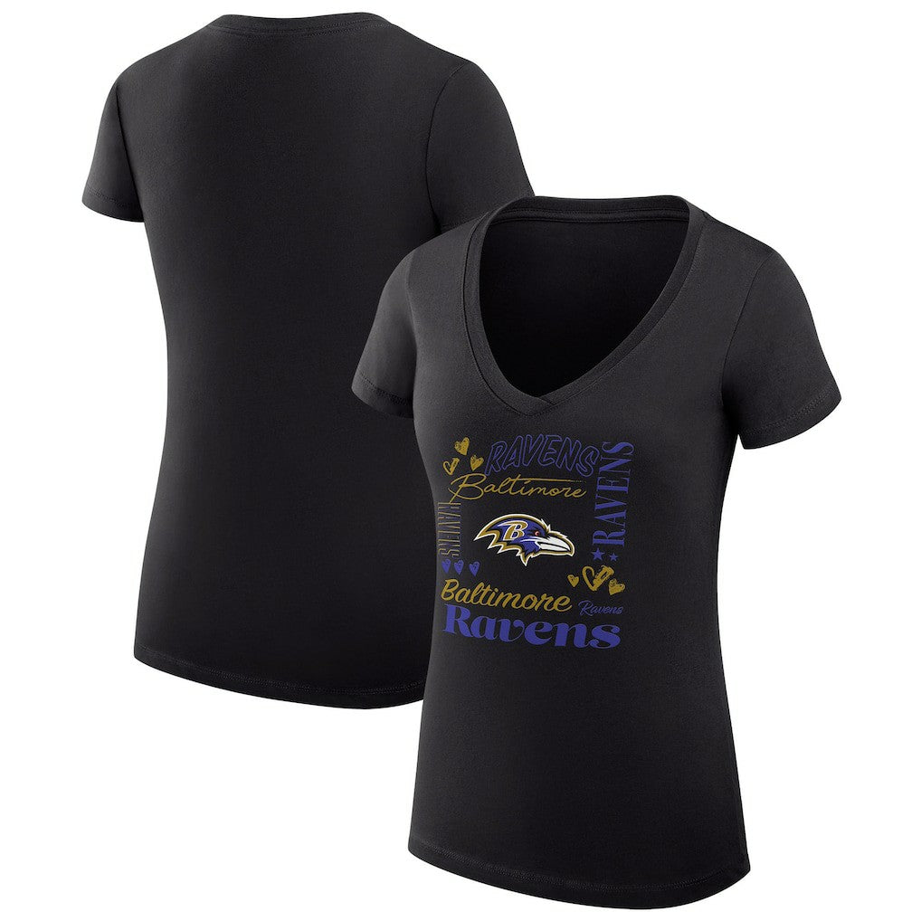 Baltimore Ravens G-III 4Her by Carl Banks Women's Super-Slim Fit Lightweight Collage Team V-Neck T-Shirt Black - NFL