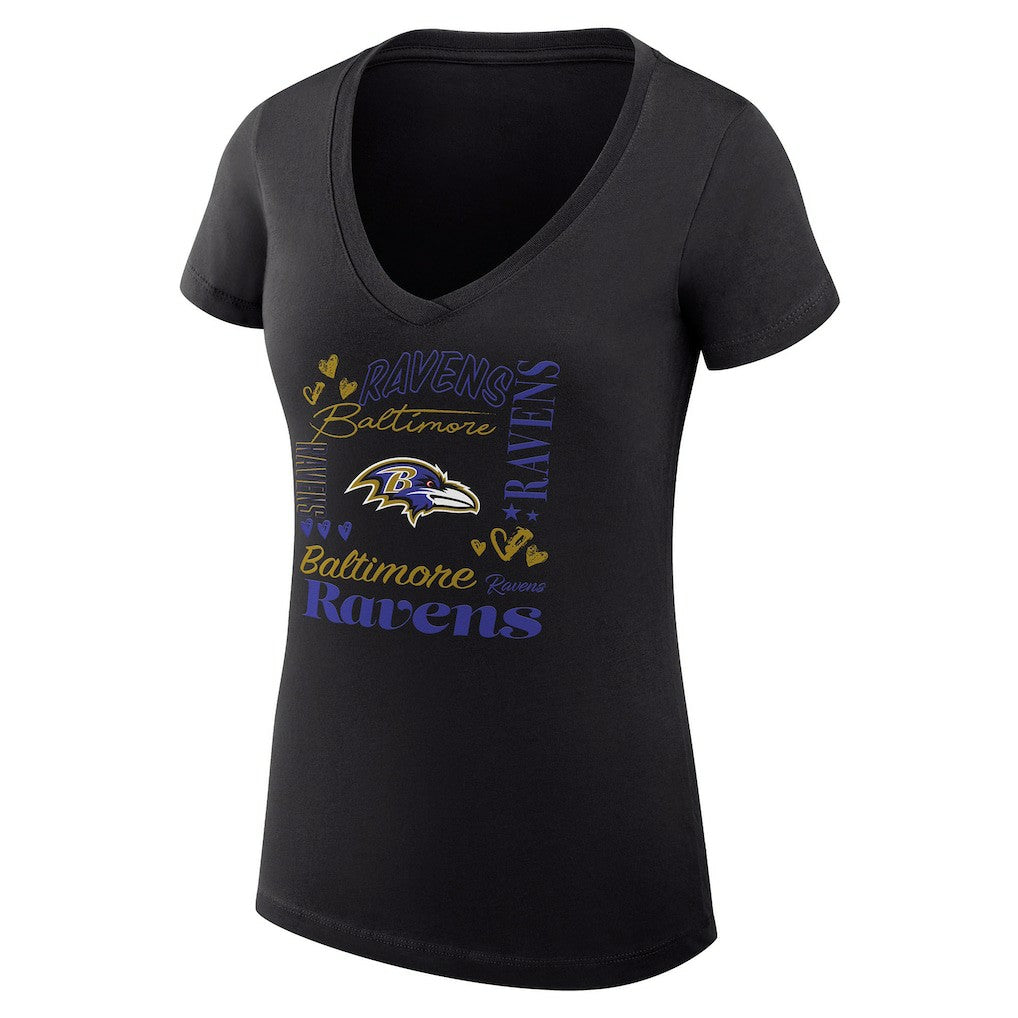 Baltimore Ravens G-III 4Her by Carl Banks Women's Super-Slim Fit Lightweight Collage Team V-Neck T-Shirt Black - NFL