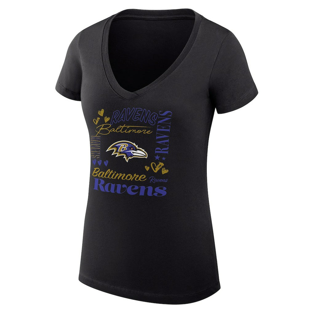 Baltimore Ravens G-III 4Her by Carl Banks Women's Super-Slim Fit Lightweight Collage Team V-Neck T-Shirt Black - NFL