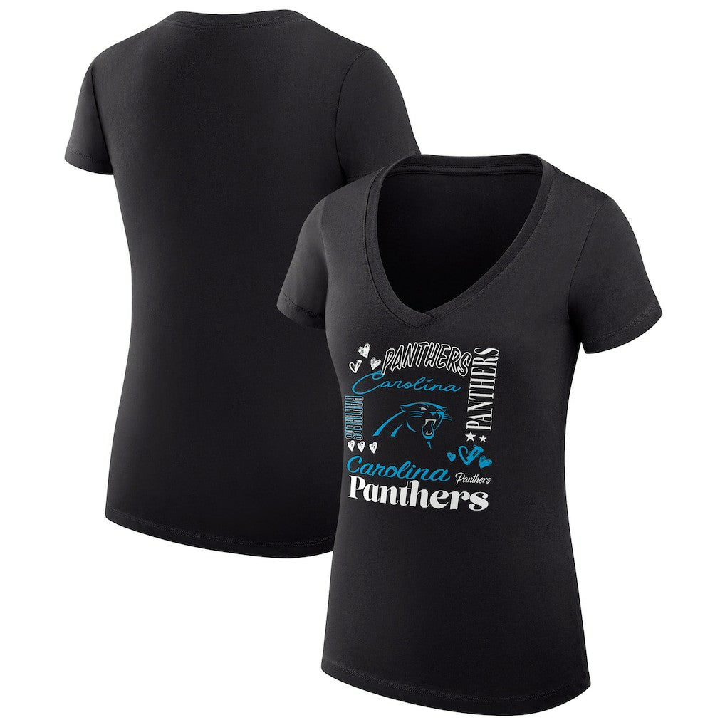 Carolina Panthers G-III 4Her by Carl Banks Women's Super-Slim Fit Lightweight Collage Team V-Neck T-Shirt Black - NFL