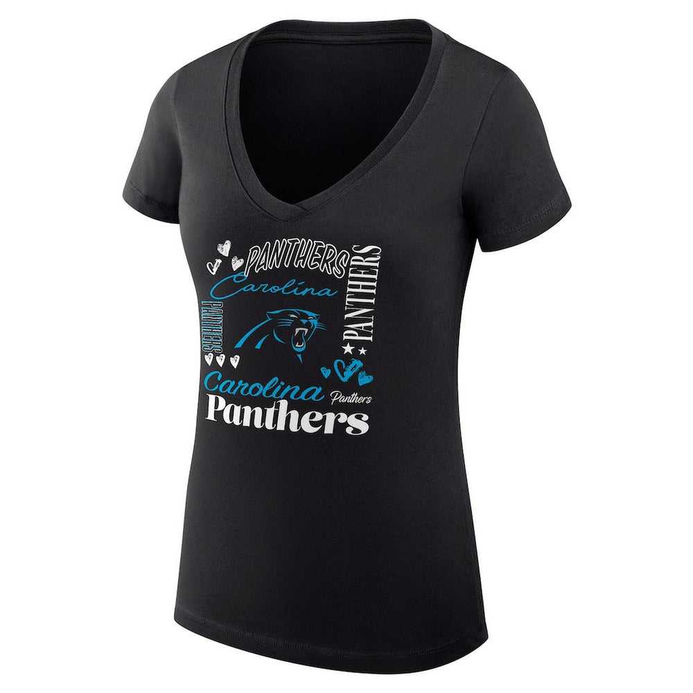Carolina Panthers G-III 4Her by Carl Banks Women's Super-Slim Fit Lightweight Collage Team V-Neck T-Shirt Black - NFL