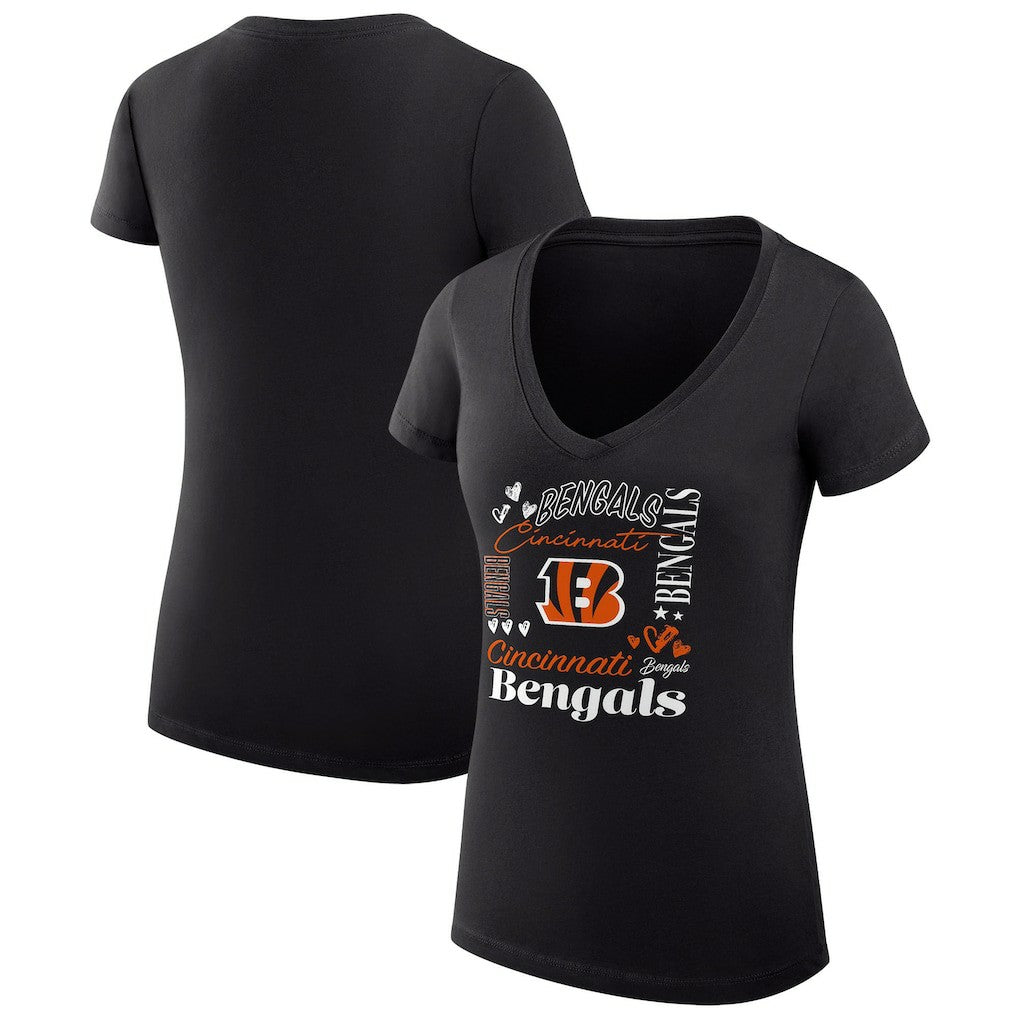 Cincinnati Bengals G-III 4Her by Carl Banks Women's Super-Slim Fit Lightweight Collage Team V-Neck T-Shirt Black - NFL