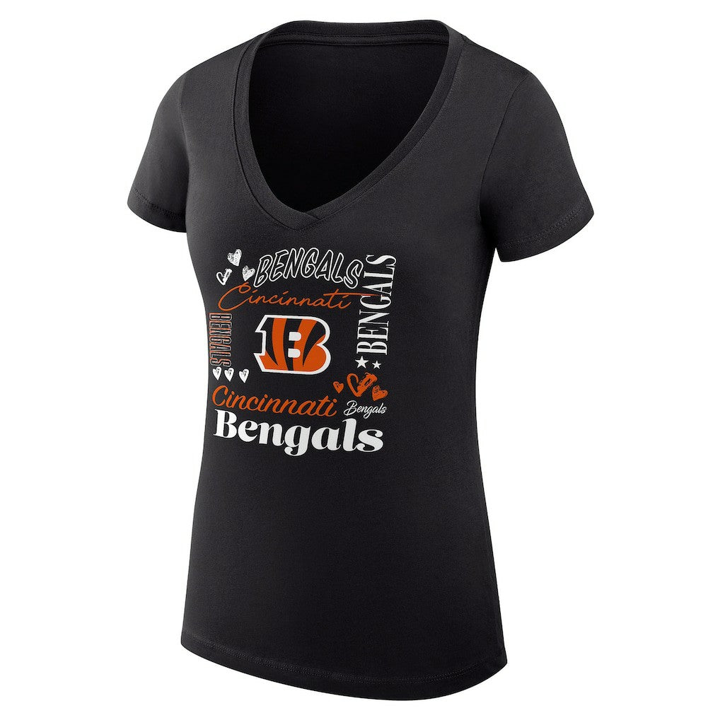 Cincinnati Bengals G-III 4Her by Carl Banks Women's Super-Slim Fit Lightweight Collage Team V-Neck T-Shirt Black - NFL