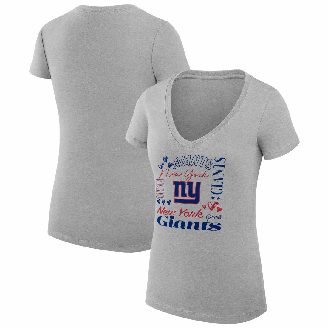 New York Giants G-III 4Her by Carl Banks Women's Super-Slim Fit Lightweight Collage Team V-Neck T-Shirt Heather Gray - NFL
