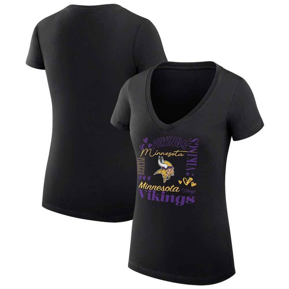 Minnesota Vikings G-III 4Her by Carl Banks Women's Super-Slim Fit Lightweight Collage Team V-Neck T-Shirt Black - NFL