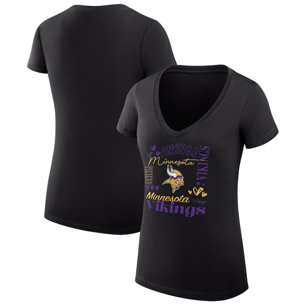 Minnesota Vikings G-III 4Her by Carl Banks Women's Super-Slim Fit Lightweight Collage Team V-Neck T-Shirt Black - NFL