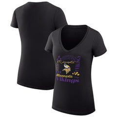 Minnesota Vikings G-III 4Her by Carl Banks Women's Super-Slim Fit Lightweight Collage Team V-Neck T-Shirt Black - NFL