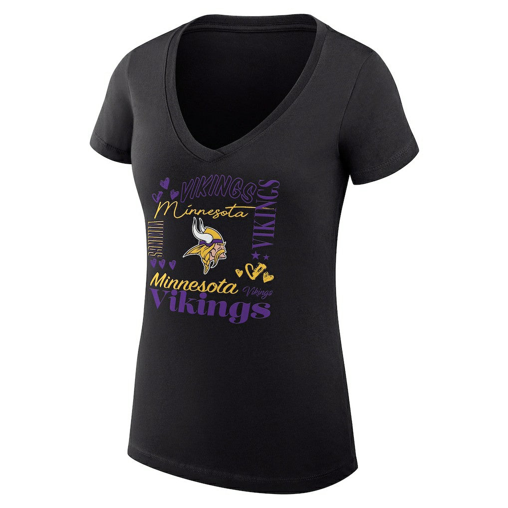 Minnesota Vikings G-III 4Her by Carl Banks Women's Super-Slim Fit Lightweight Collage Team V-Neck T-Shirt Black - NFL