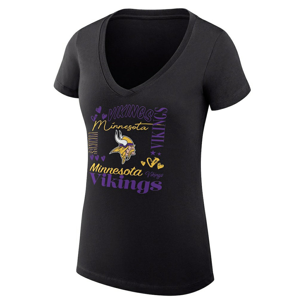 Minnesota Vikings G-III 4Her by Carl Banks Women's Super-Slim Fit Lightweight Collage Team V-Neck T-Shirt Black - NFL