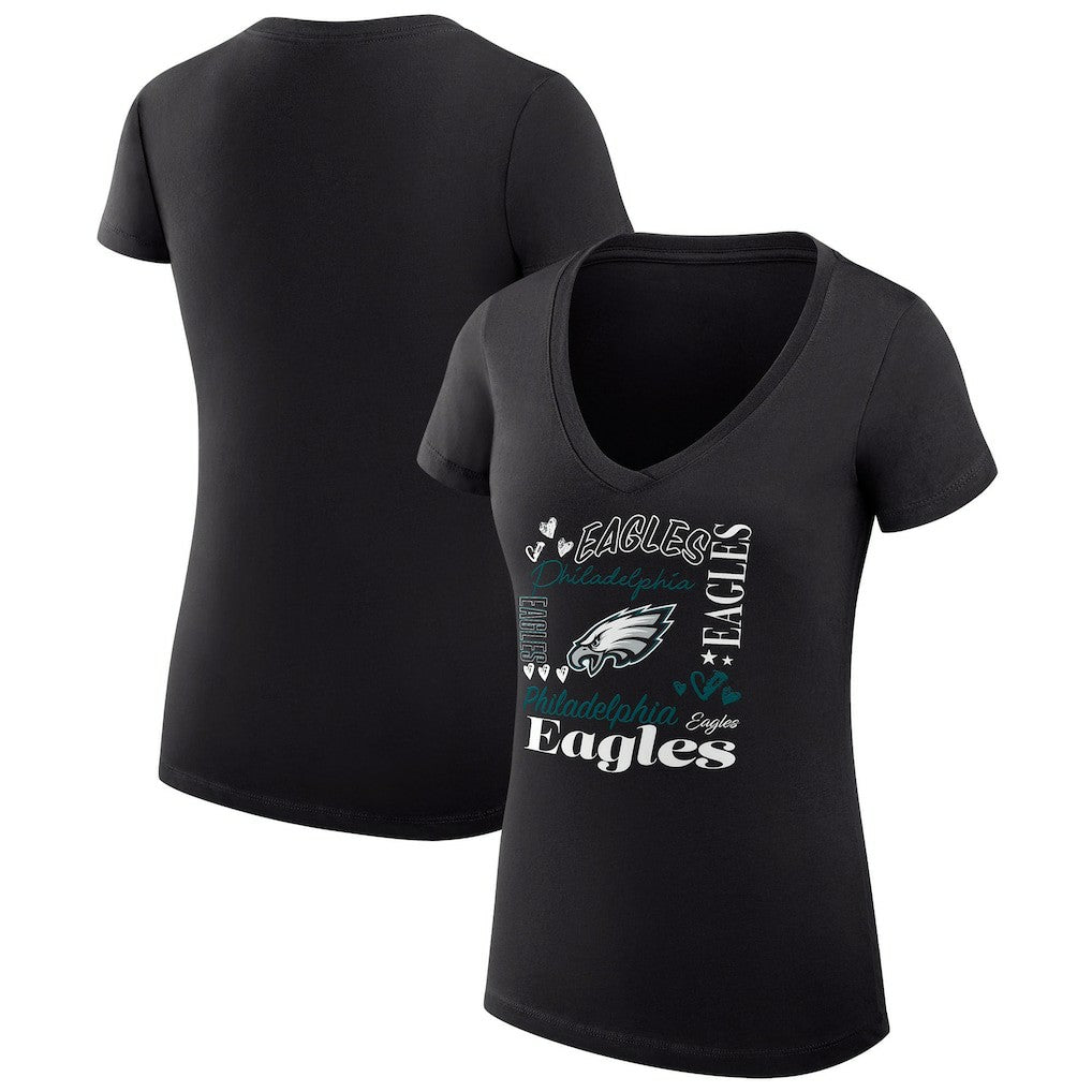 Philadelphia Eagles G-III 4Her by Carl Banks Women's Super-Slim Fit Lightweight Collage Team V-Neck T-Shirt Black - NFL
