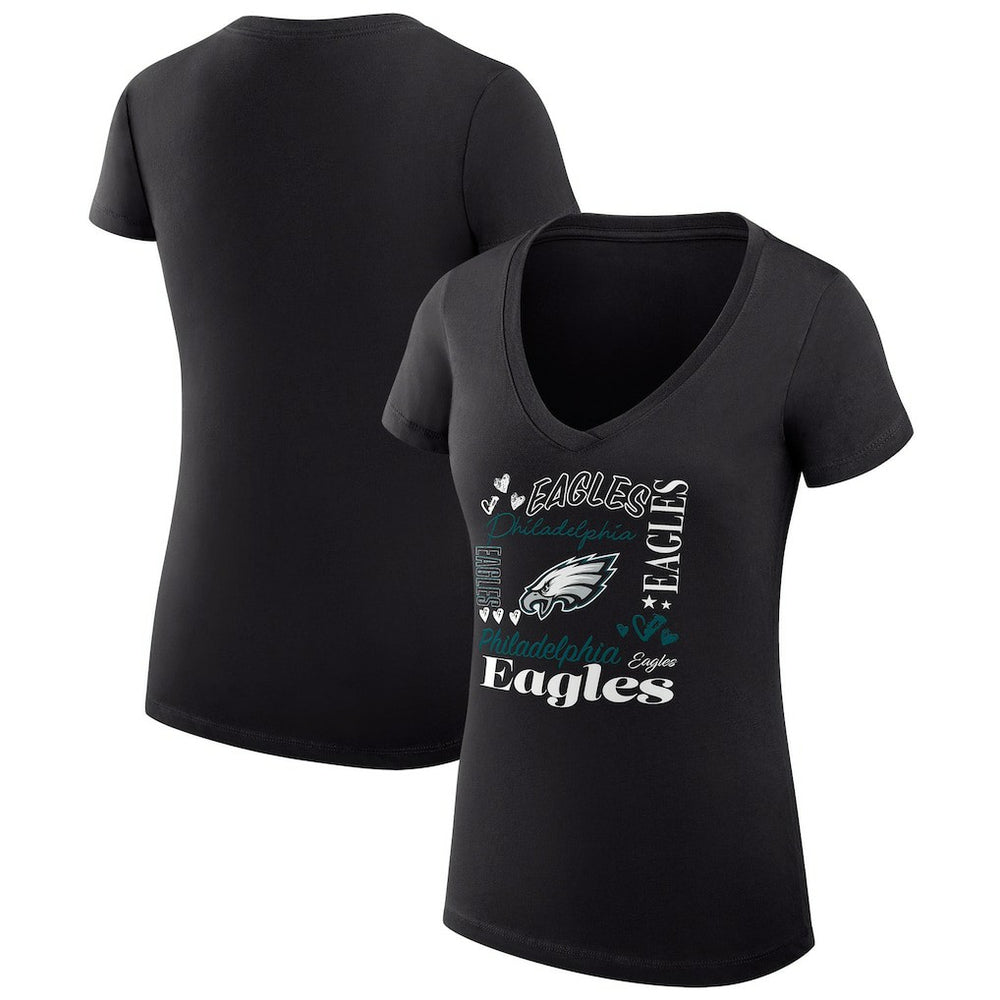 Philadelphia Eagles G-III 4Her by Carl Banks Women's Super-Slim Fit Lightweight Collage Team V-Neck T-Shirt Black - NFL