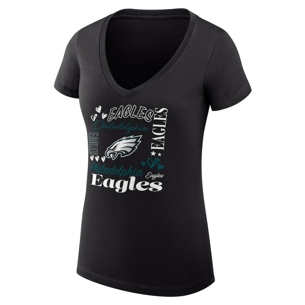 Philadelphia Eagles G-III 4Her by Carl Banks Women's Super-Slim Fit Lightweight Collage Team V-Neck T-Shirt Black - NFL