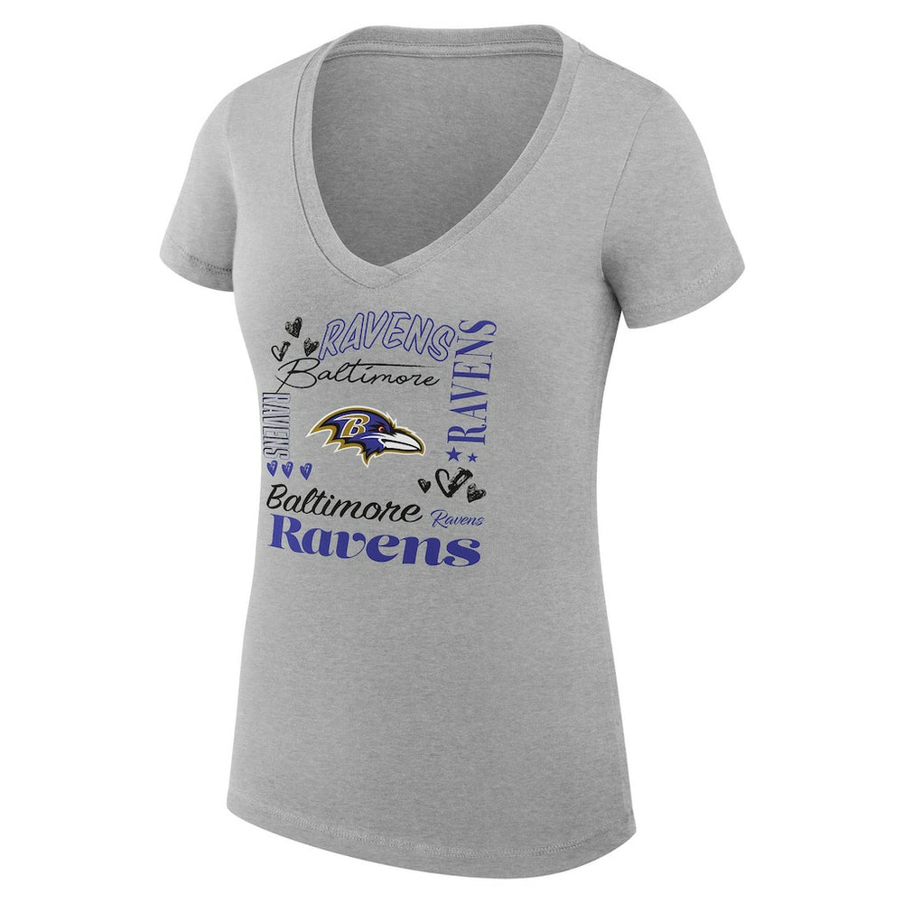 Baltimore Ravens G-III 4Her by Carl Banks Women's Super-Slim Fit Lightweight Collage Team V-Neck T-Shirt Heather Gray - NFL