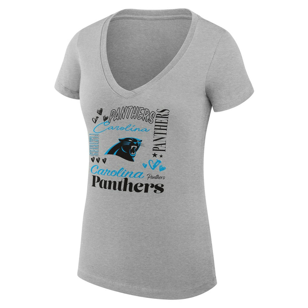Carolina Panthers G-III 4Her by Carl Banks Women's Super-Slim Fit Lightweight Collage Team V-Neck T-Shirt Heather Gray - NFL