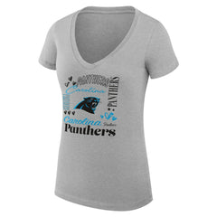 Carolina Panthers G-III 4Her by Carl Banks Women's Super-Slim Fit Lightweight Collage Team V-Neck T-Shirt Heather Gray - NFL