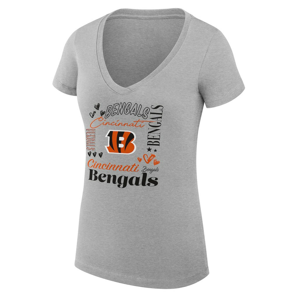 Cincinnati Bengals G-III 4Her by Carl Banks Women's Super-Slim Fit Lightweight Collage Team V-Neck T-Shirt Heather Gray - NFL