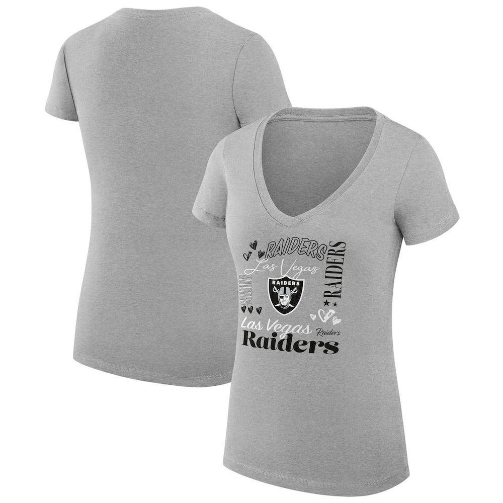 Las Vegas Raiders G-III 4Her by Carl Banks Women's Super-Slim Fit Lightweight Collage Team V-Neck T-Shirt Heather Gray - NFL