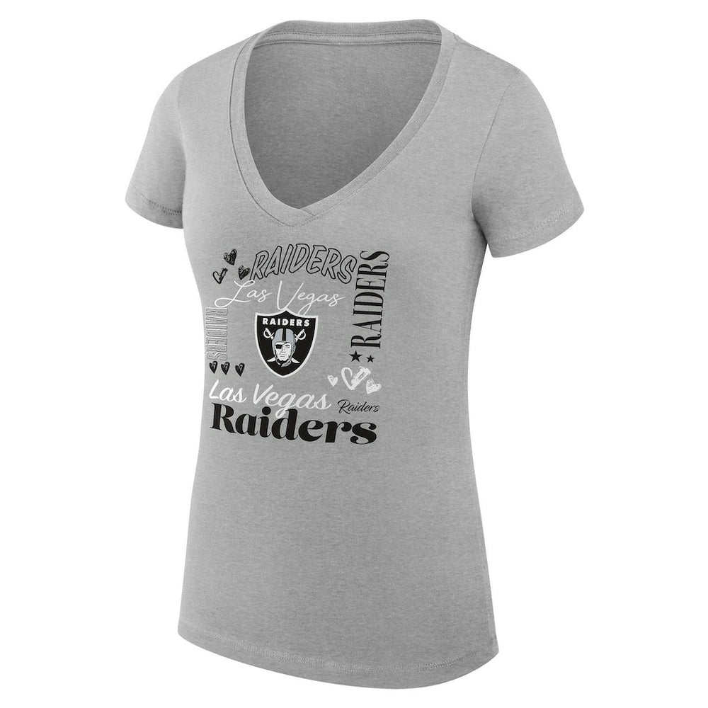 Las Vegas Raiders G-III 4Her by Carl Banks Women's Super-Slim Fit Lightweight Collage Team V-Neck T-Shirt Heather Gray - NFL