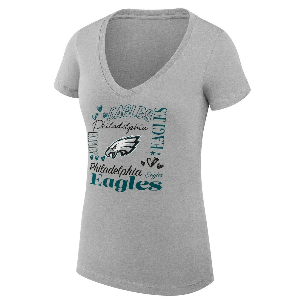 Philadelphia Eagles G-III 4Her by Carl Banks Women's Super-Slim Fit Lightweight Collage Team V-Neck T-Shirt Heather Gray - NFL