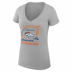 Denver Broncos G-III 4Her by Carl Banks Women's Super-Slim Fit Lightweight Collage Team V-Neck T-Shirt Heather Gray - NFL