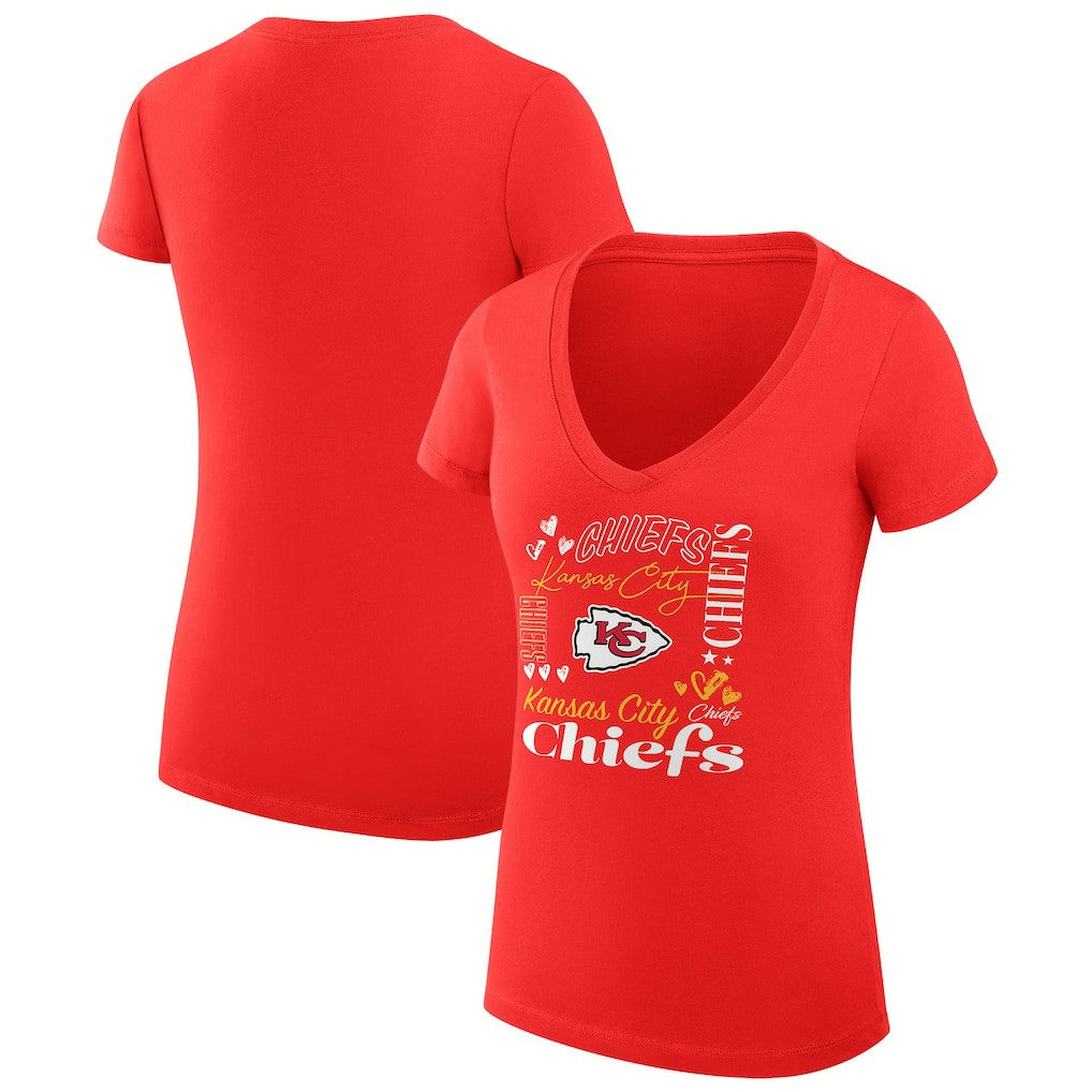 Kansas City Chiefs G-III 4Her by Carl Banks Women's Super-Slim Fit Lightweight Collage Team V-Neck T-Shirt Red - NFL