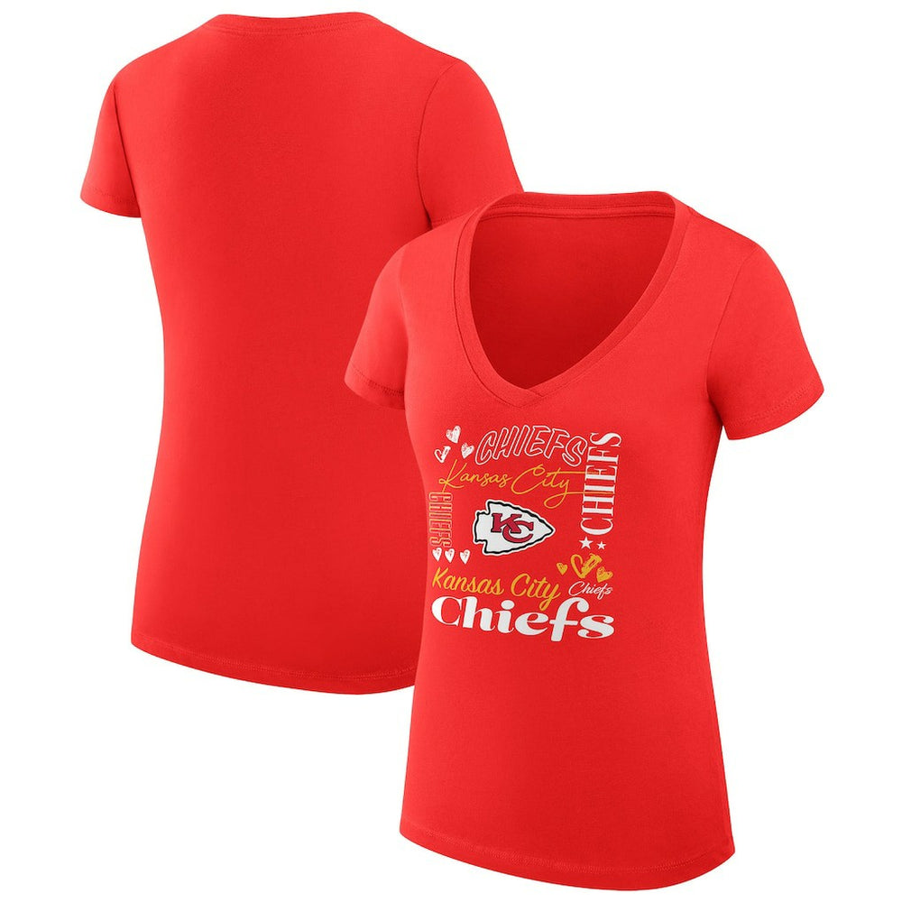 Kansas City Chiefs G-III 4Her by Carl Banks Women's Super-Slim Fit Lightweight Collage Team V-Neck T-Shirt Red - NFL