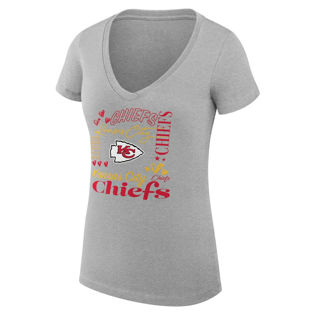 Kansas City Chiefs G-III 4Her by Carl Banks Women's Super-Slim Fit Lightweight Collage Team V-Neck T-Shirt Heather Gray - NFL