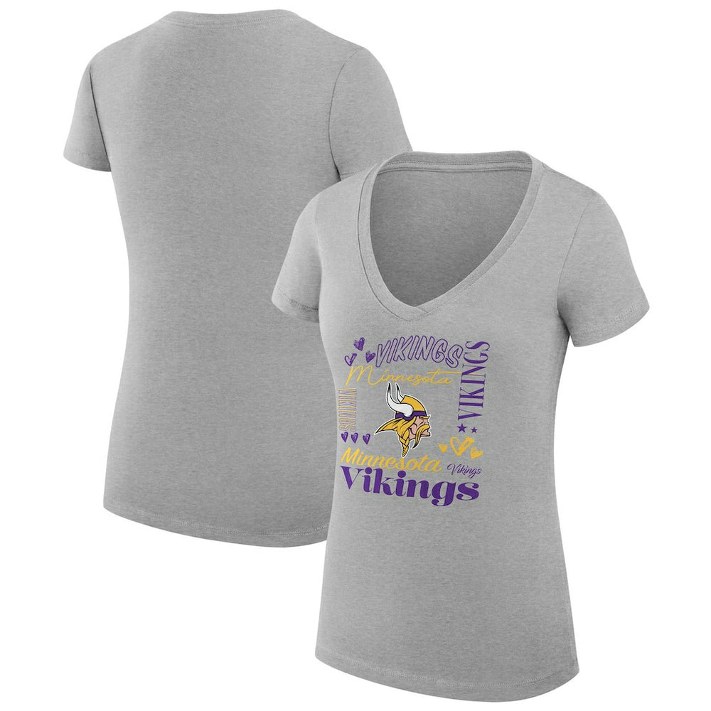Minnesota Vikings G-III 4Her by Carl Banks Women's Super-Slim Fit Lightweight Collage Team V-Neck T-Shirt Heather Gray - NFL