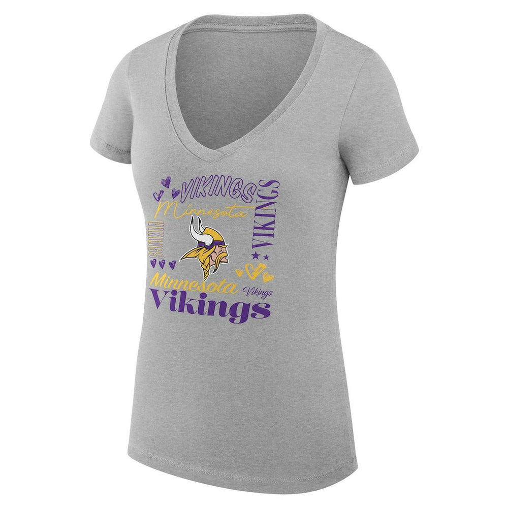 Minnesota Vikings G-III 4Her by Carl Banks Women's Super-Slim Fit Lightweight Collage Team V-Neck T-Shirt Heather Gray - NFL