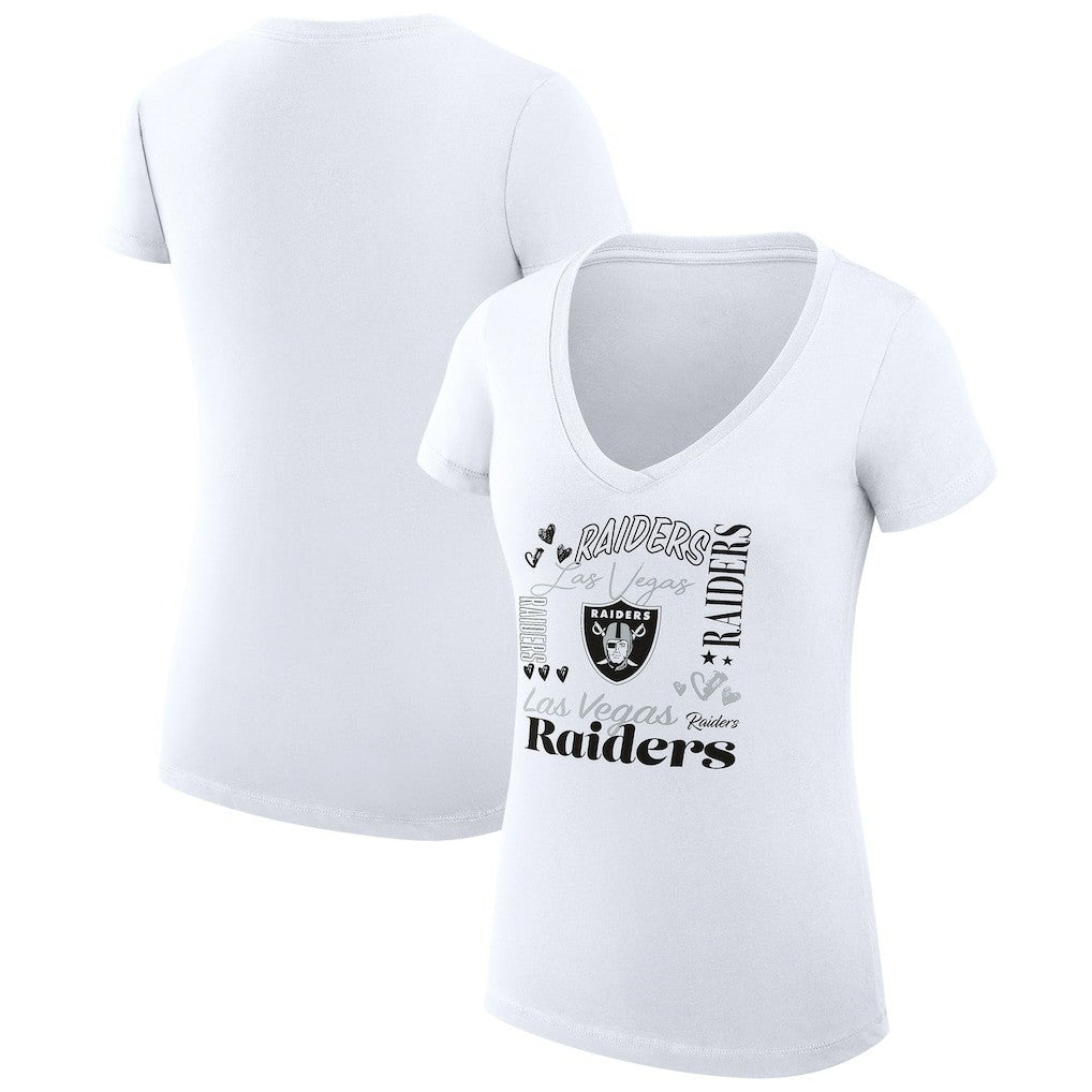 Las Vegas Raiders G-III 4Her by Carl Banks Women's Super-Slim Fit Lightweight Collage Team V-Neck T-Shirt White - NFL