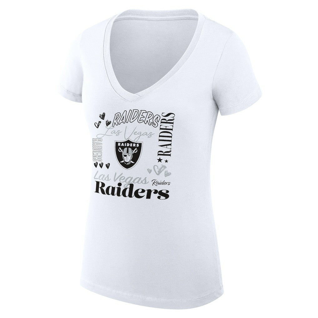 Las Vegas Raiders G-III 4Her by Carl Banks Women's Super-Slim Fit Lightweight Collage Team V-Neck T-Shirt White - NFL
