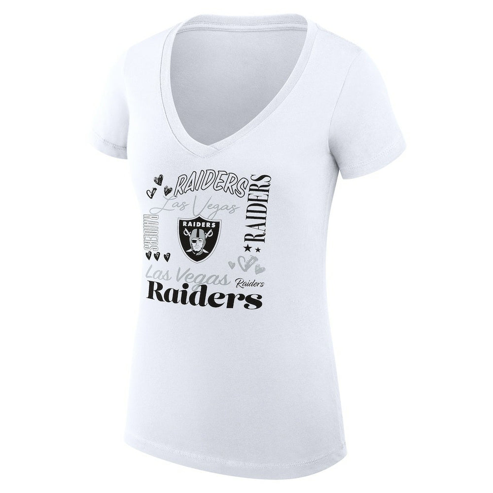 Las Vegas Raiders G-III 4Her by Carl Banks Women's Super-Slim Fit Lightweight Collage Team V-Neck T-Shirt White - NFL
