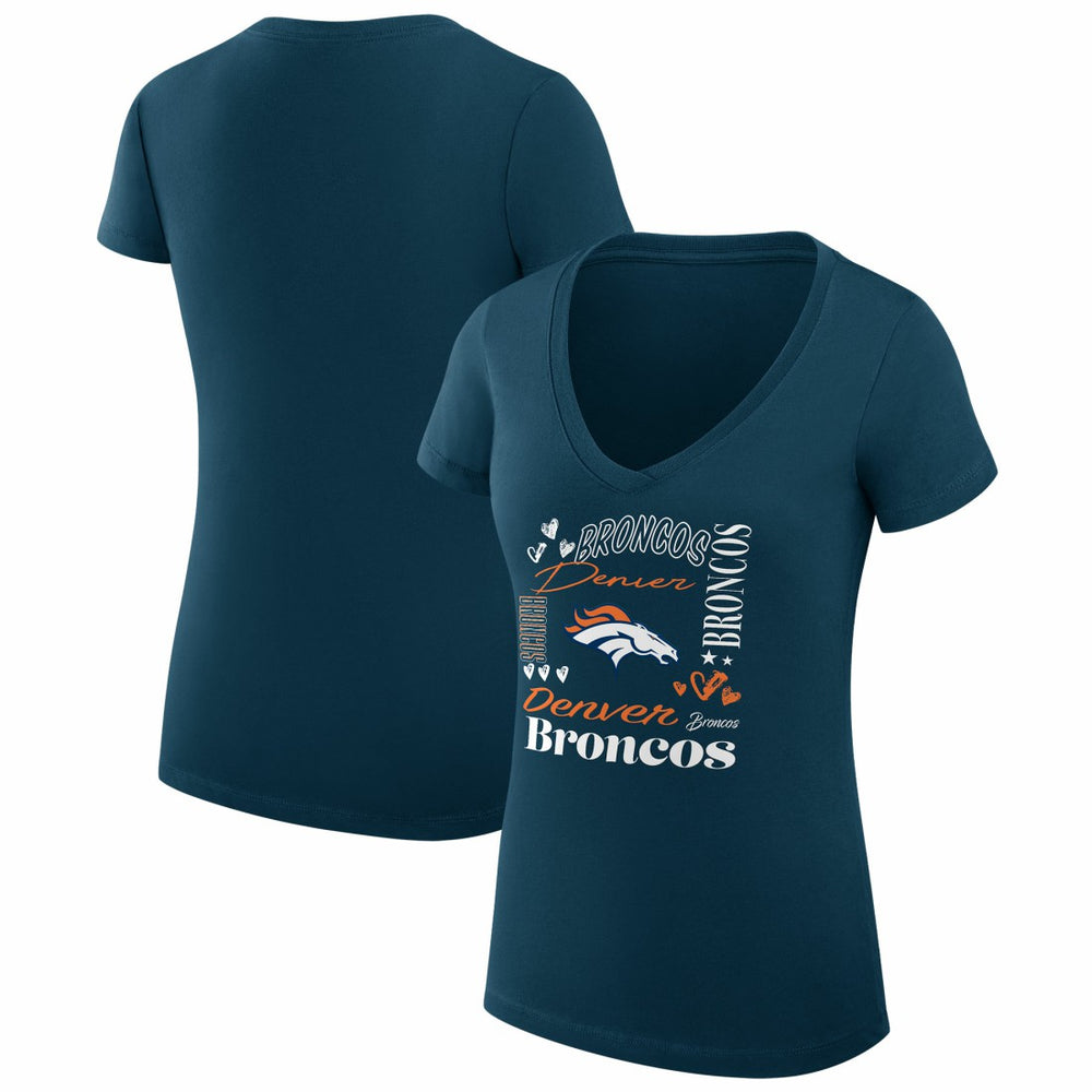 Denver Broncos G-III 4Her by Carl Banks Women's Super-Slim Fit Lightweight Collage Team V-Neck T-Shirt Navy - NFL