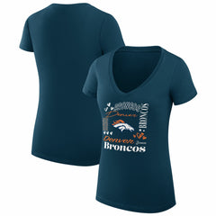 Denver Broncos G-III 4Her by Carl Banks Women's Super-Slim Fit Lightweight Collage Team V-Neck T-Shirt Navy - NFL