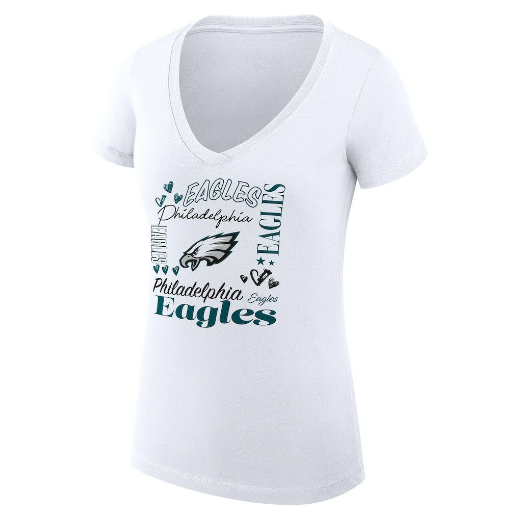 Philadelphia Eagles G-III 4Her by Carl Banks Women's Super-Slim Fit Lightweight Collage Team V-Neck T-Shirt White - NFL