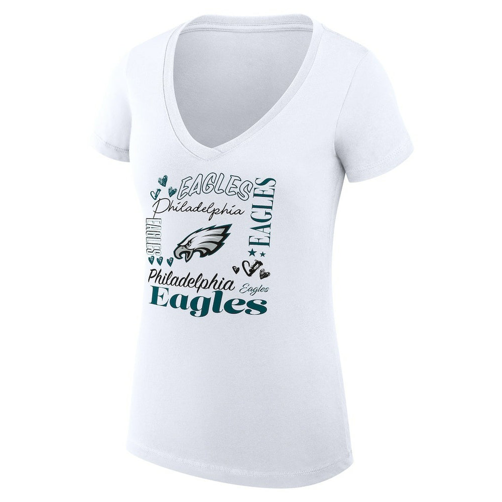 Philadelphia Eagles G-III 4Her by Carl Banks Women's Super-Slim Fit Lightweight Collage Team V-Neck T-Shirt White - NFL