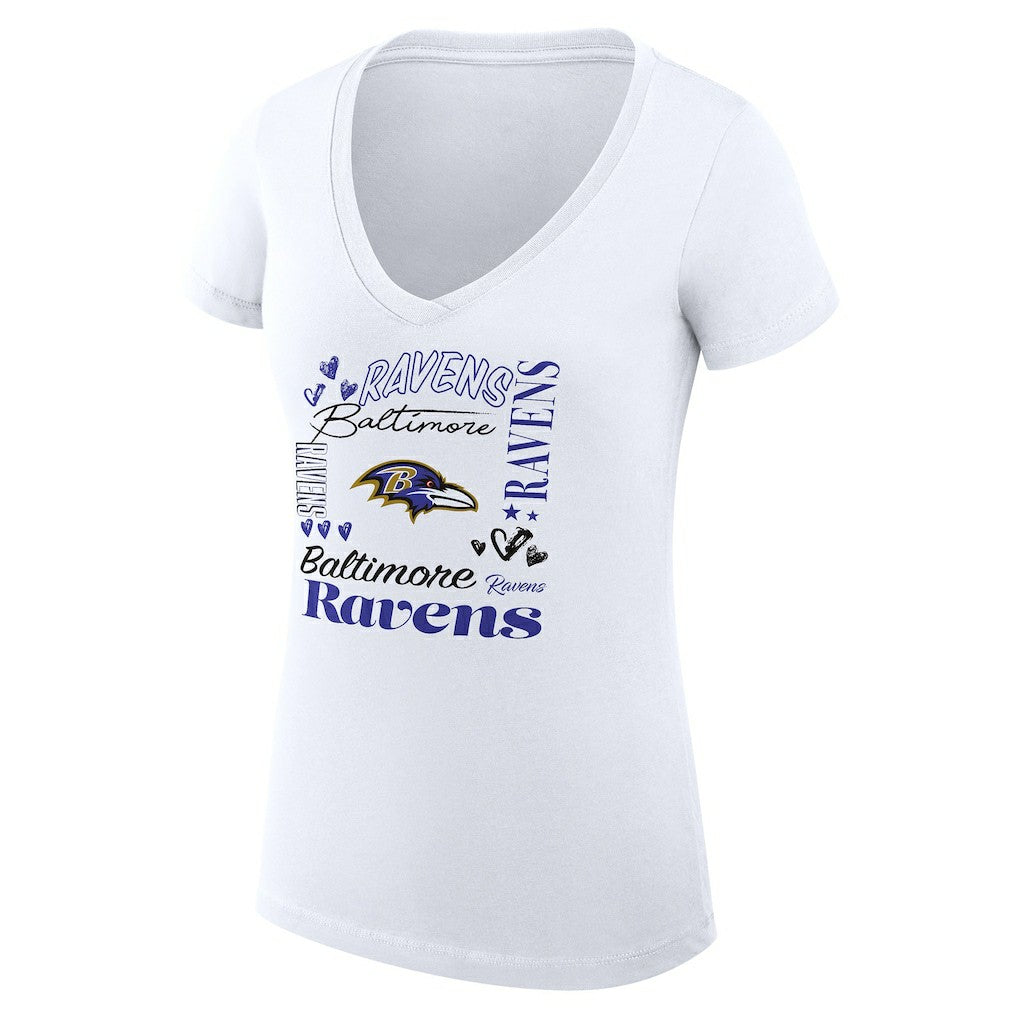 Baltimore Ravens G-III 4Her by Carl Banks Women's Super-Slim Fit Lightweight Collage Team V-Neck T-Shirt White - NFL